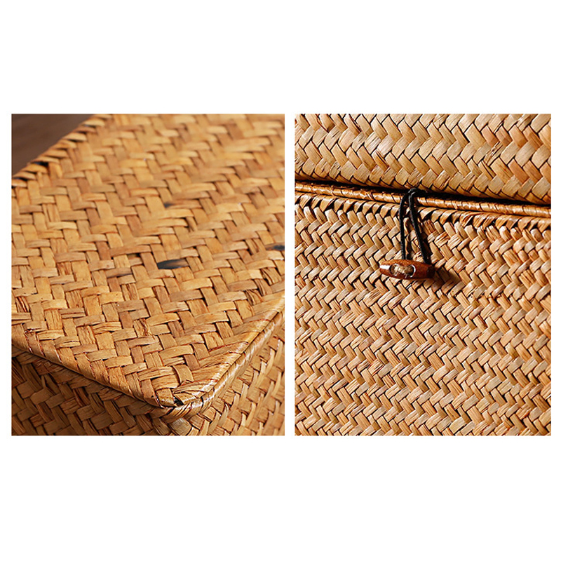 Straw Woven Storage Box Covered Sundries Organizer Ornament Box Storage Basket-Handwovenlamp