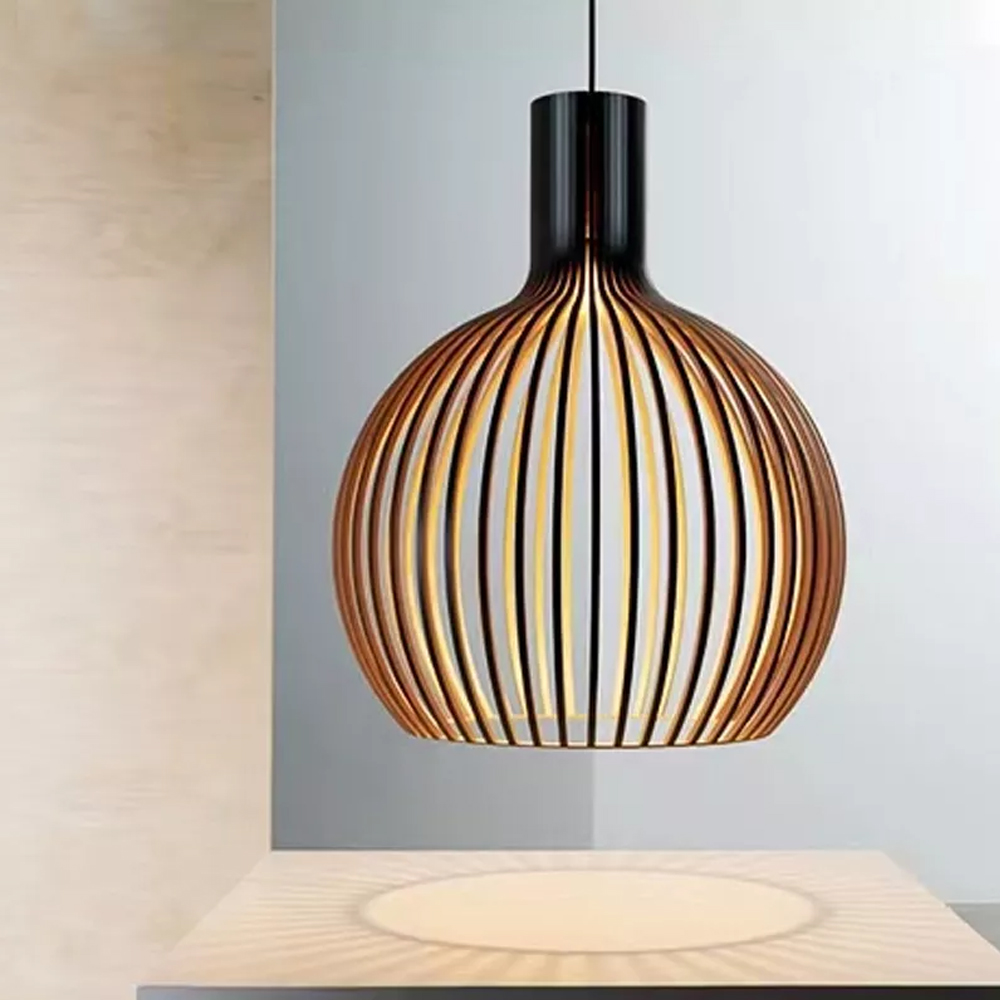 Modern Wooden Pendant Light Fixture Nordic Creative Birdcage Chandelier-Handwovenlamp