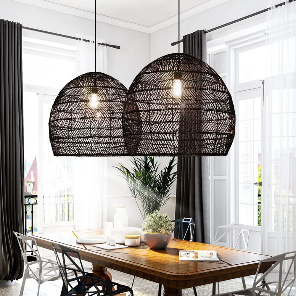 Boho Kitchen Island Lighting DIY Natural Rattan Chandelier Lamp Shades-Handwovenlamp