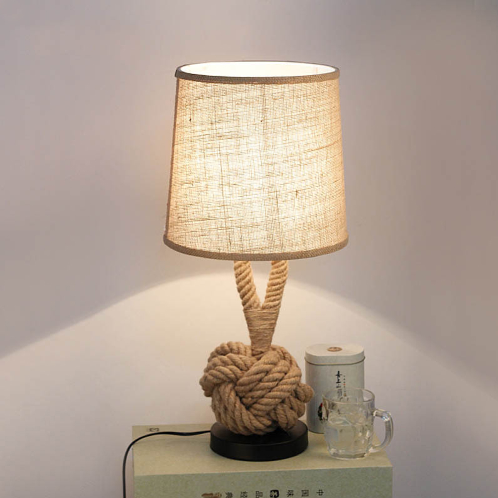 American Retro Hemp Rope Table Lamp Creative Bedroom Bedside Lamp-Handwovenlamp