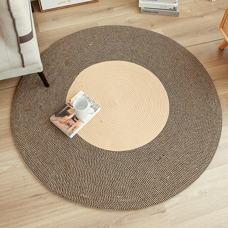Nordic jute braided tassel floor mat rope balcony floor-to-ceiling window carpet-Handwovenlamp