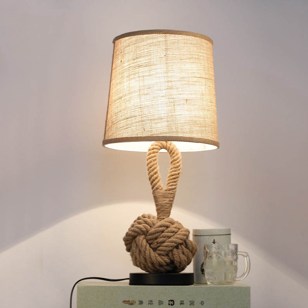 American Retro Hemp Rope Table Lamp Creative Bedroom Bedside Lamp-Handwovenlamp