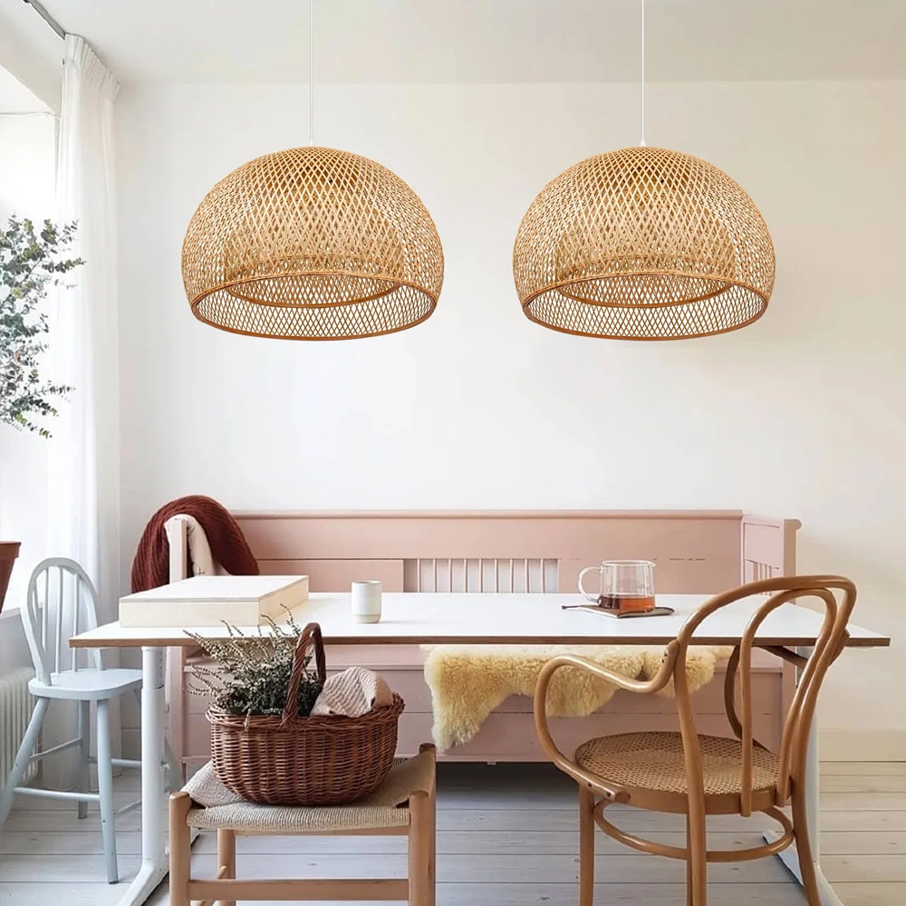 Natural Bamboo Rattan Pendant Light Handmade Wicker Hanging Lamp-Handwovenlamp