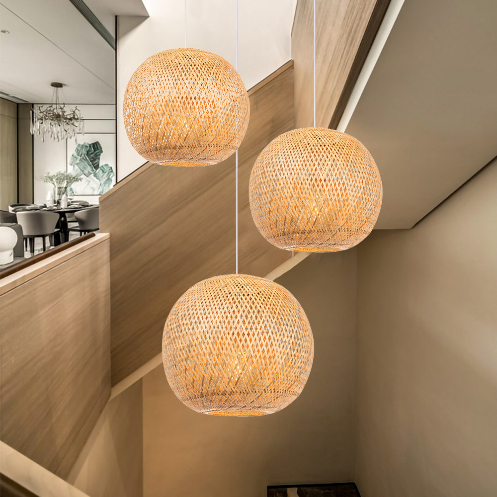 Spherical Bamboo Pendant Light for Bedroom Dining Room-Handwovenlamp