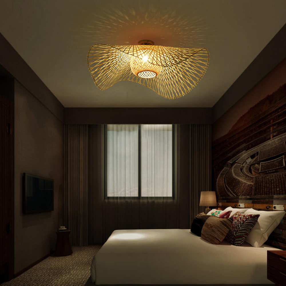 Large Hat-shape Bamboo Ceiling Light For Bedroom-Handwovenlamp