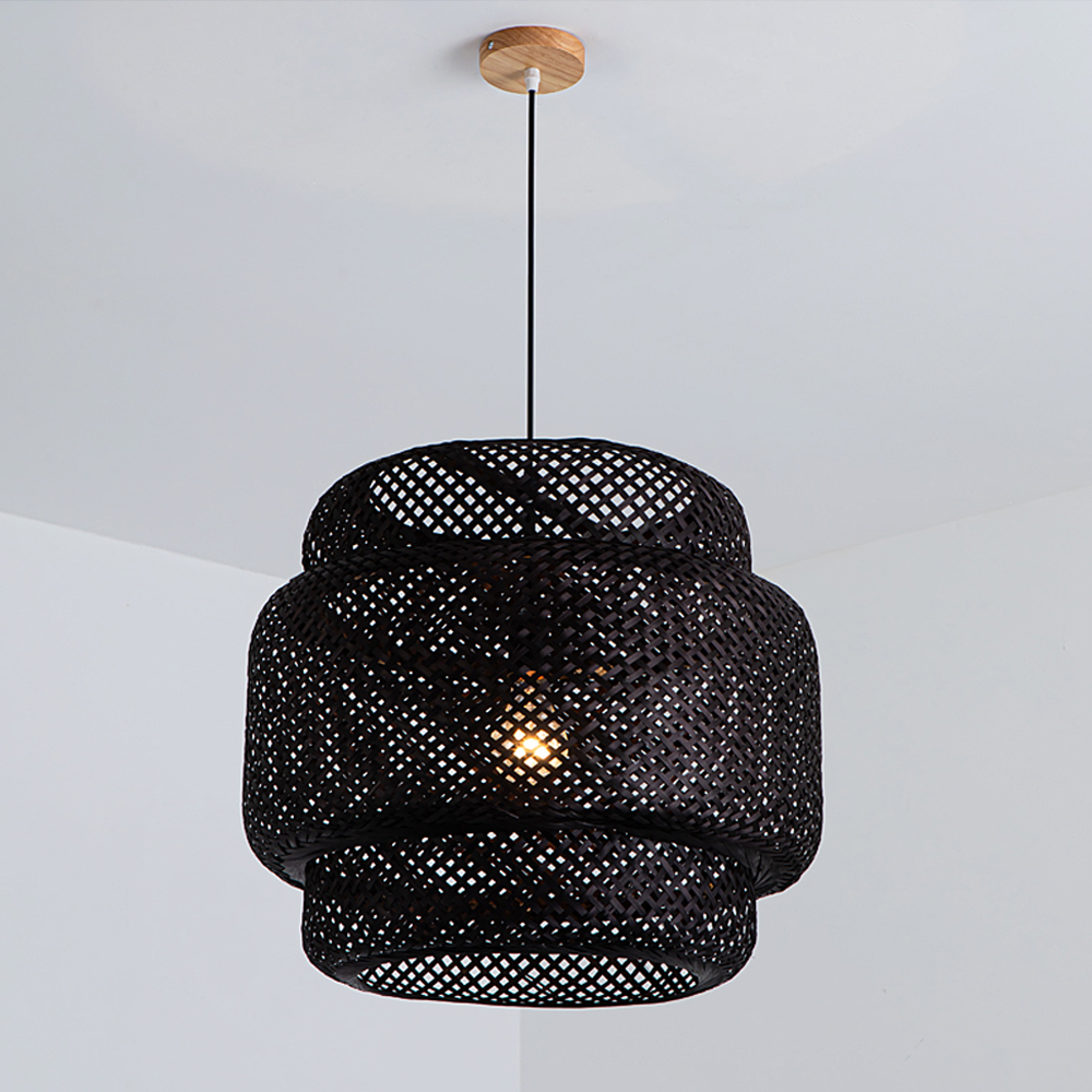Black Bamboo Tiered Chandelier Wicker Lamp Shades For Living Room-Handwovenlamp
