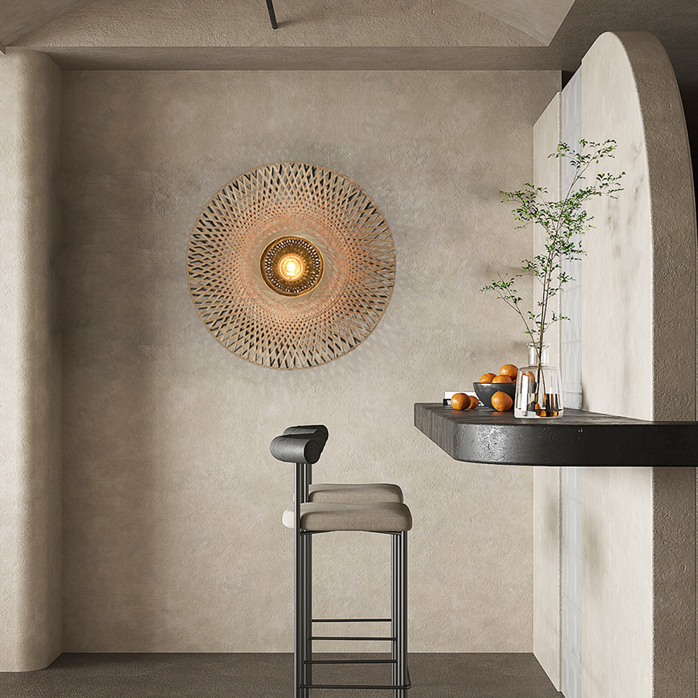 Wabi-sabi Wall Lamp Art Aisle Lighting Modern Bamboo Weaving Wall Sconce-Handwovenlamp