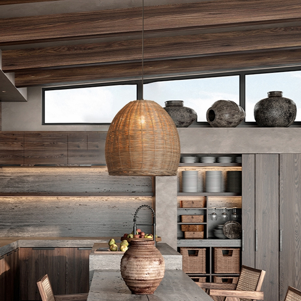 Handmade Rattan Chandelier Wabi-Sabi Vintage Rattan Pendant Light For Dining Room-Handwovenlamp