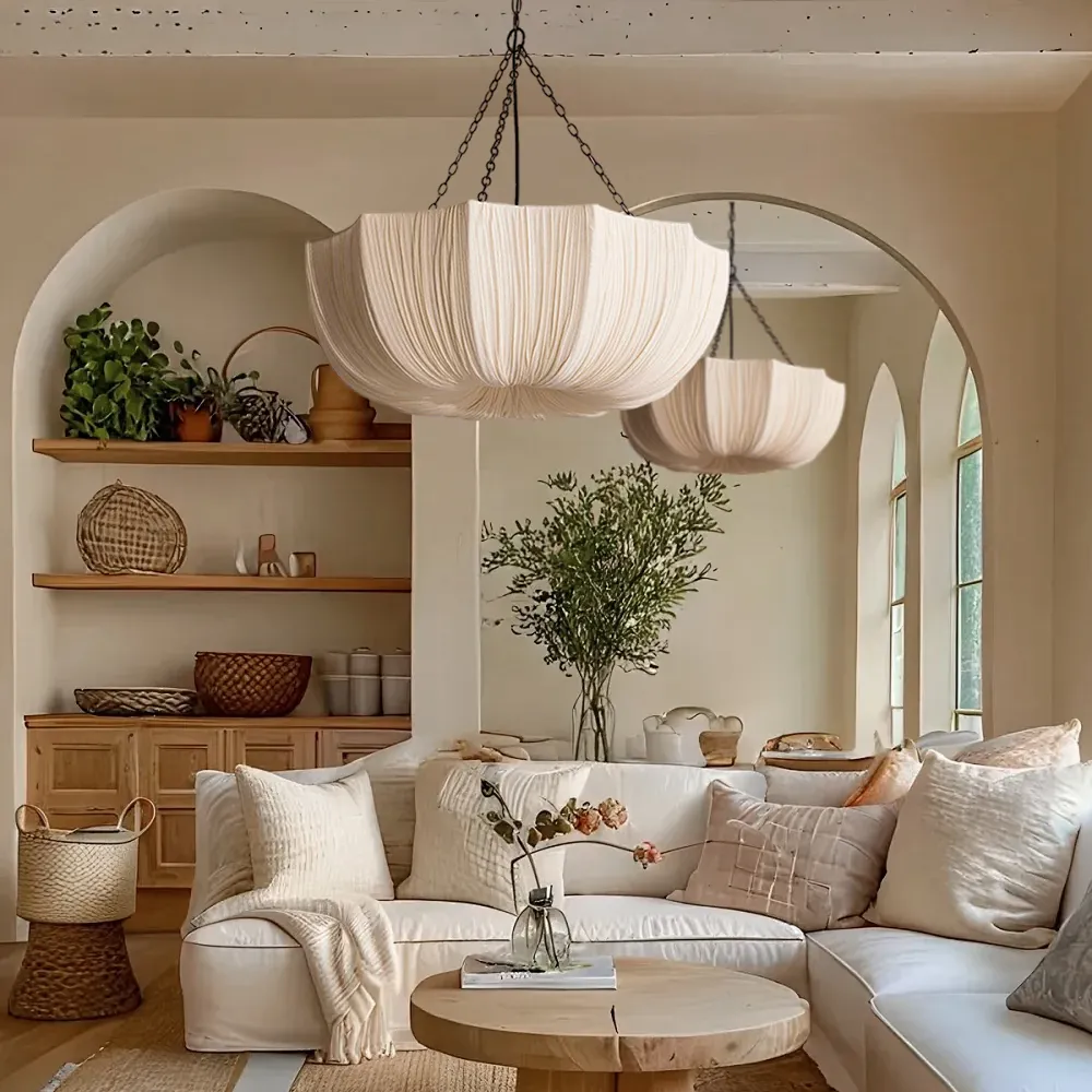 French Vintage Fabric Pendant Light Wabi-sabi Dining Room Decorative Lamps-Handwovenlamp