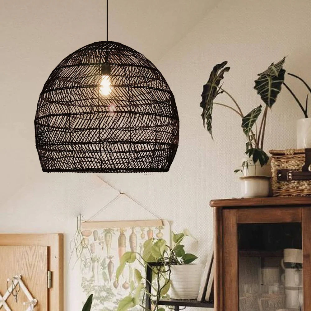 Boho Kitchen Island Lighting DIY Natural Rattan Chandelier Lamp Shades-Handwovenlamp