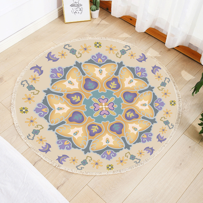 Round floor mat bedroom bedside living room decorative carpet-Handwovenlamp