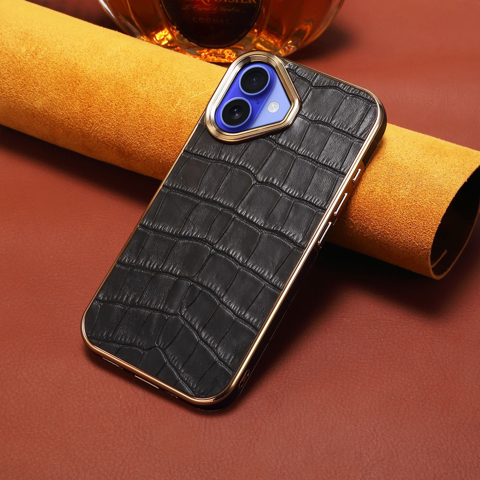 Luxurious Leather Electroplated Frame Phone Case