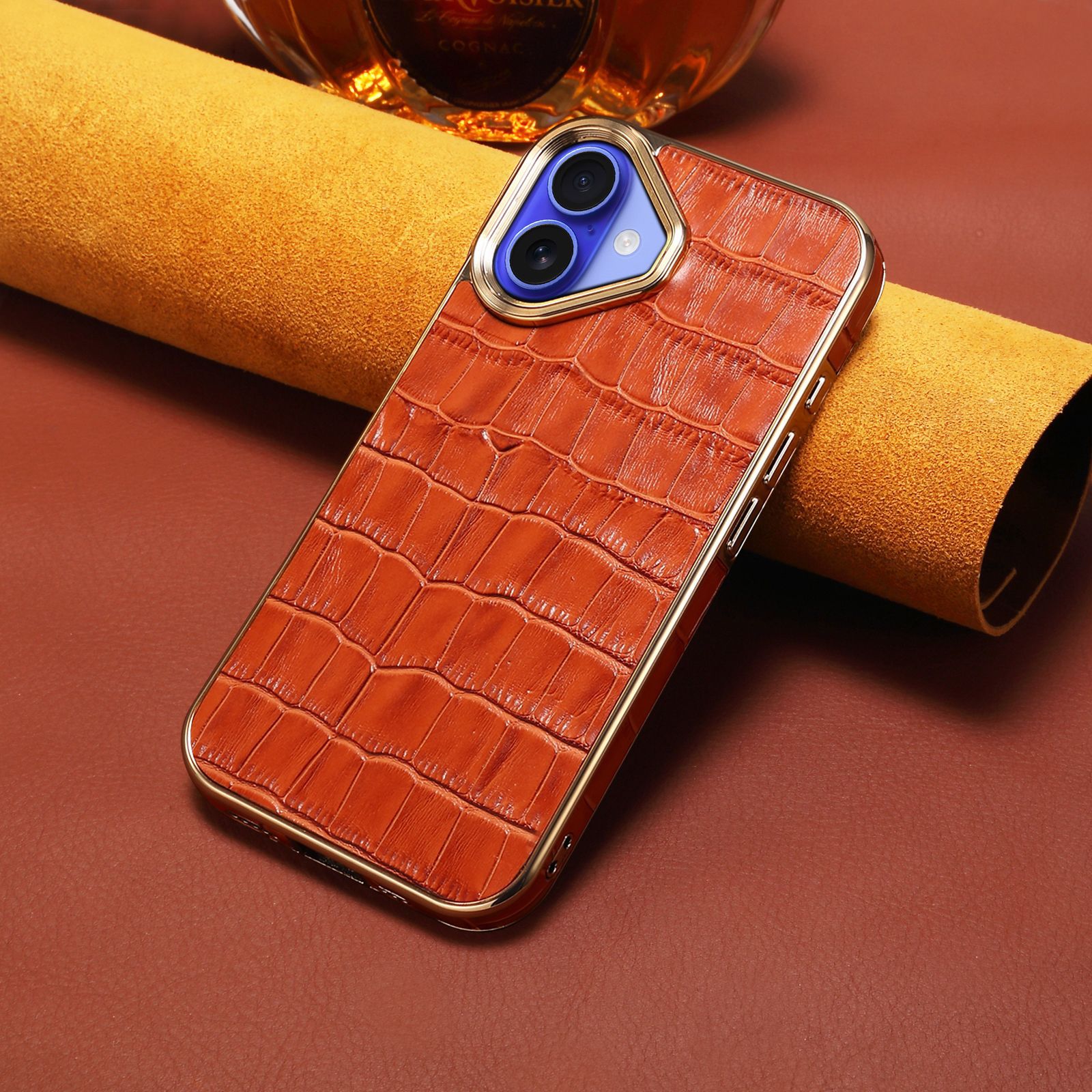 Luxurious Leather Electroplated Frame Phone Case