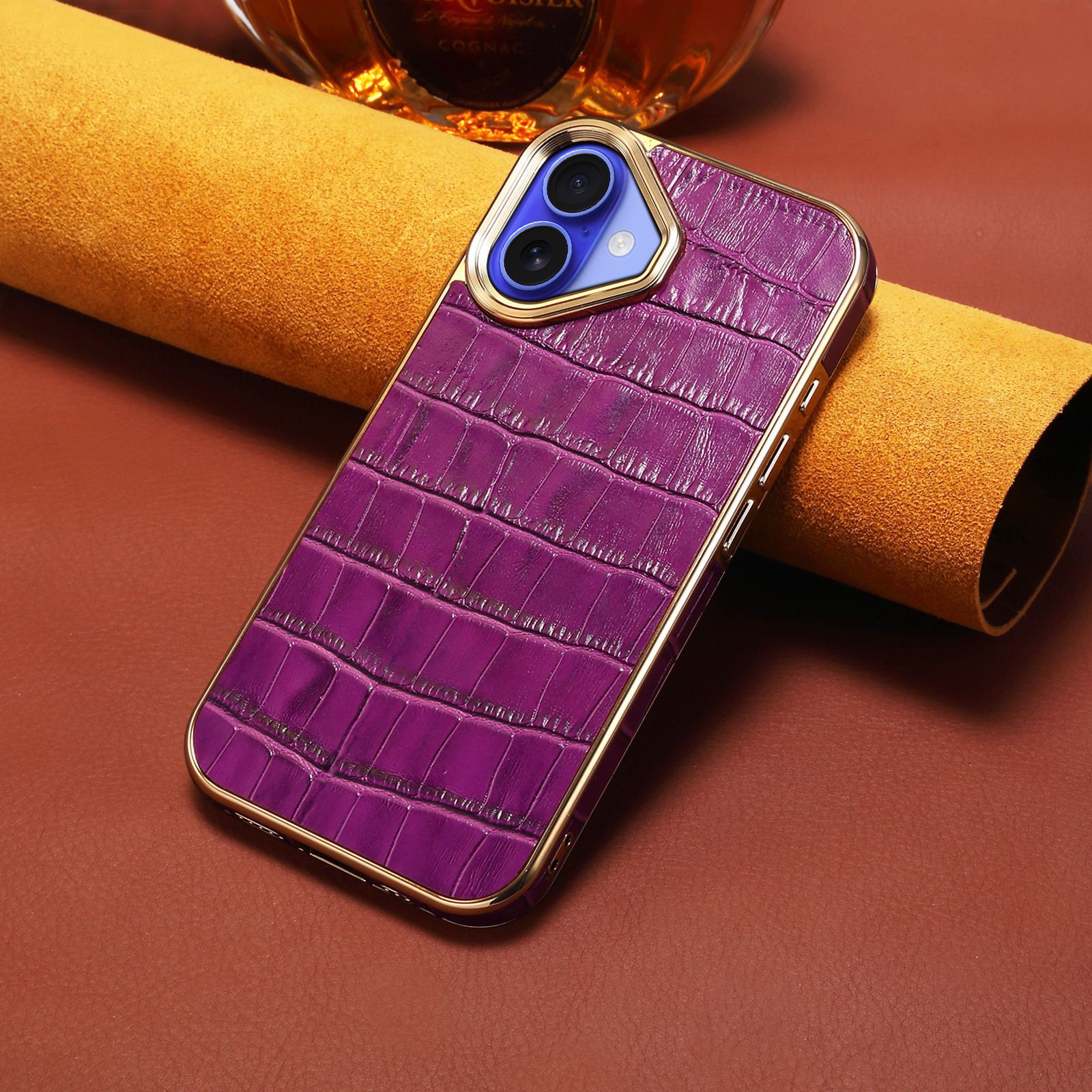 Luxurious Leather Electroplated Frame Phone Case