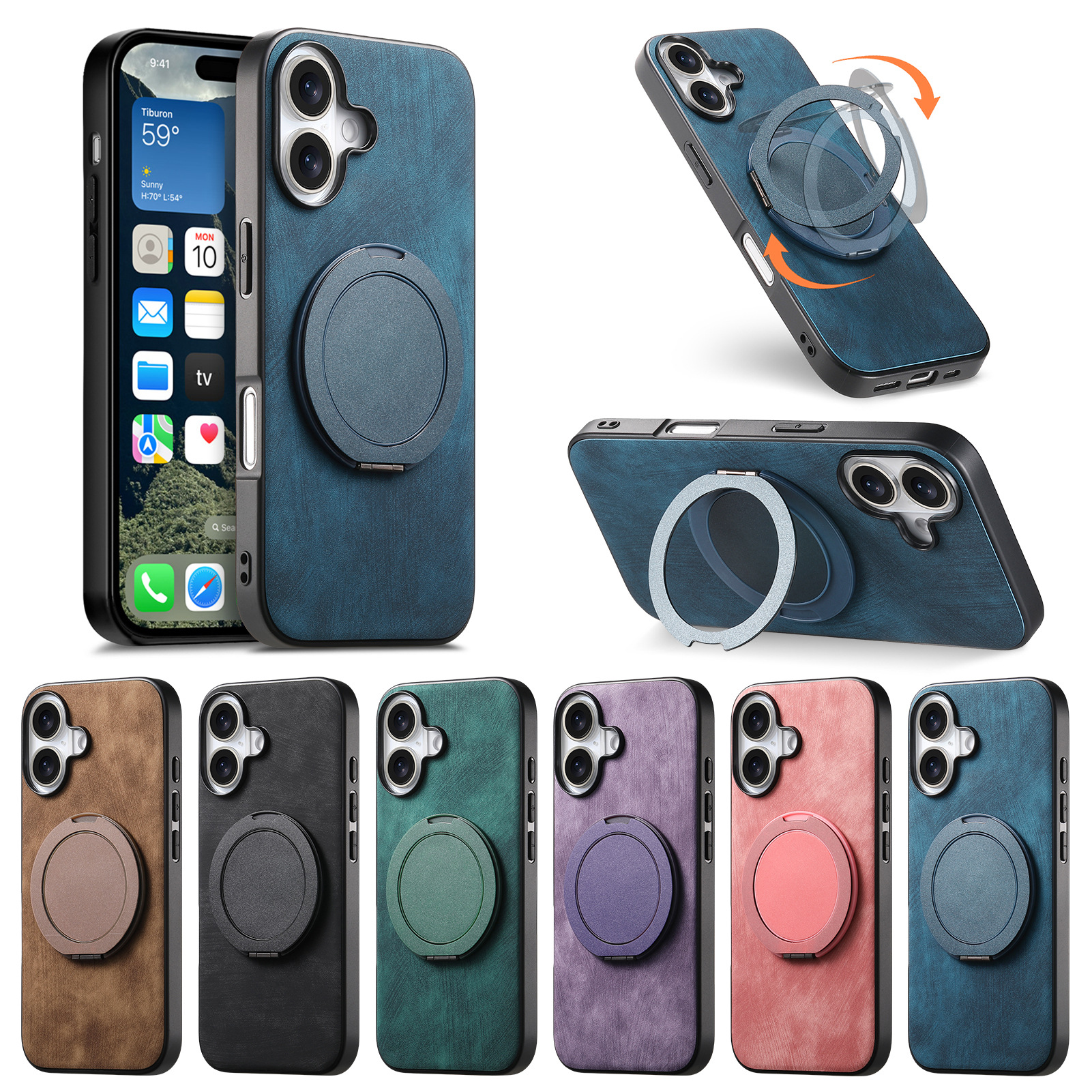 Luxury Leather Magnetic Kickstand Phone Case for Apple iPhone