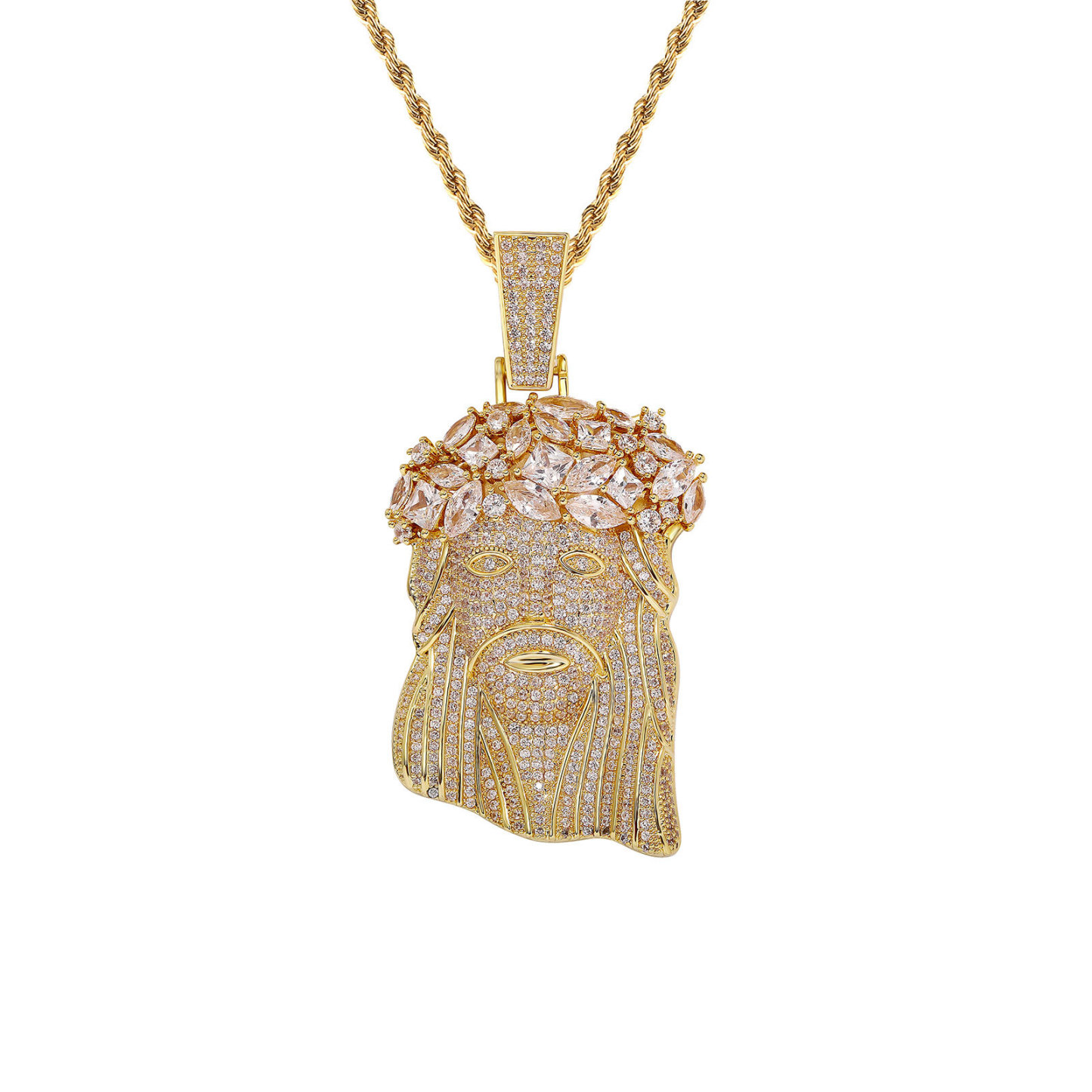 Hip-hop Full Diamond Jesus Head Pendant Necklace Men's Personalized Ne