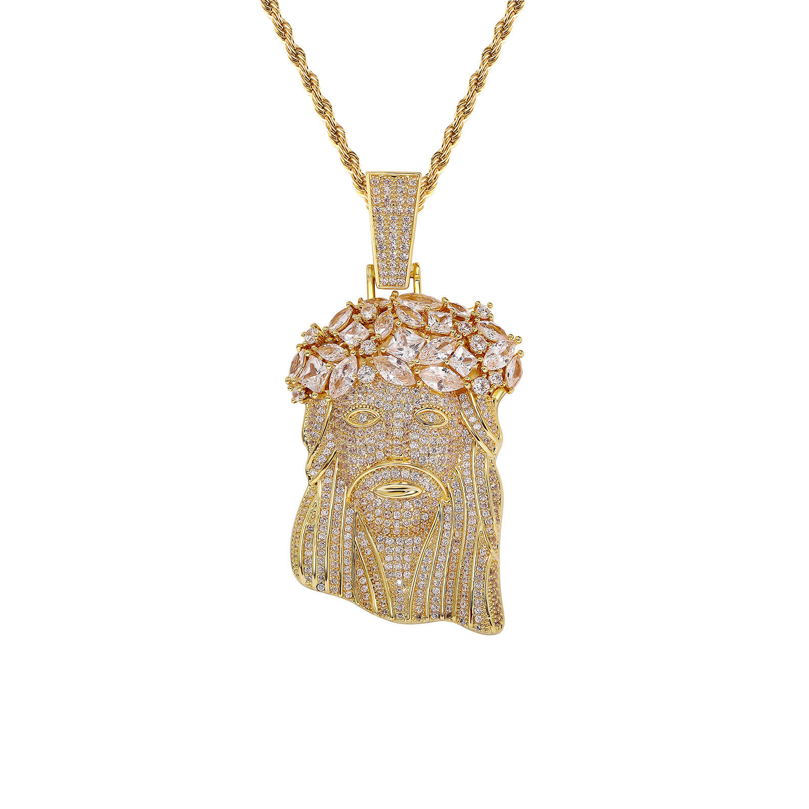 Hip-hop Full Diamond Jesus Head Pendant Necklace Men's Personalized Ne