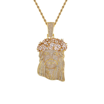 Hip-hop Full Diamond Jesus Head Pendant Necklace Men's Personalized Necklace - Personalized Engraving On The Back