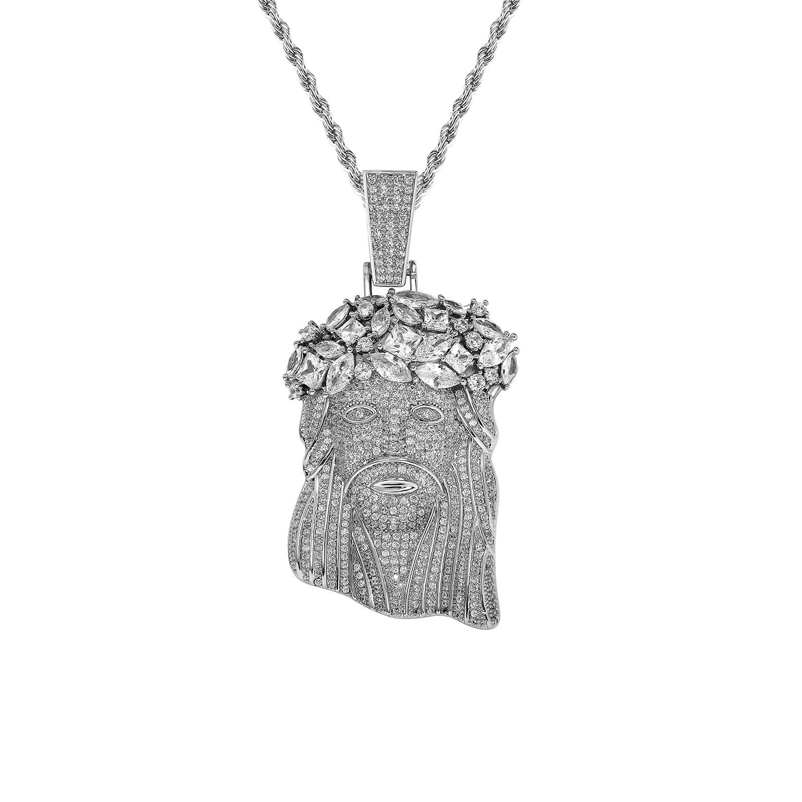 Hip-hop Full Diamond Jesus Head Pendant Necklace Men's Personalized Necklace - Personalized Engraving On The Back