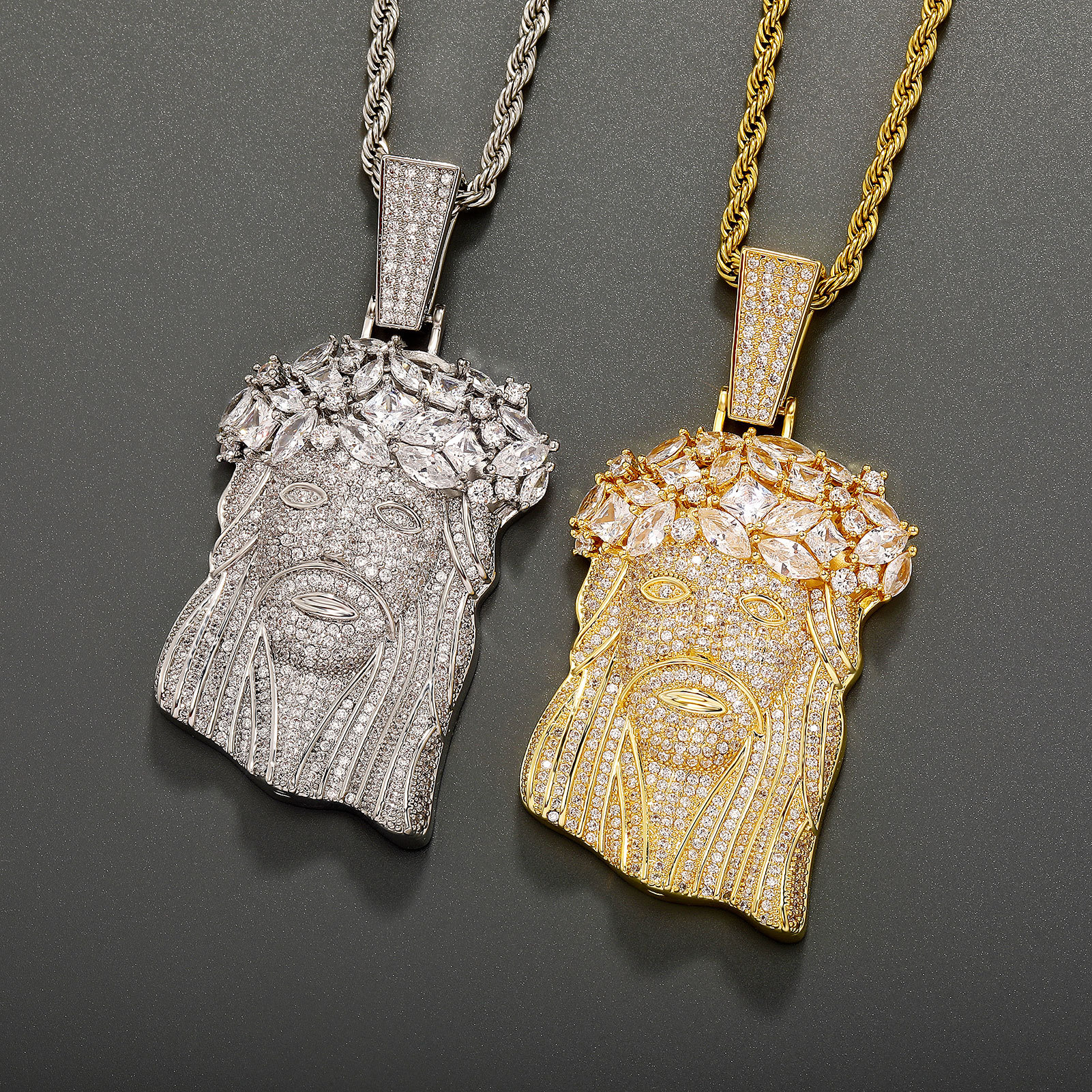Hip-hop Full Diamond Jesus Head Pendant Necklace Men's Personalized Necklace - Personalized Engraving On The Back