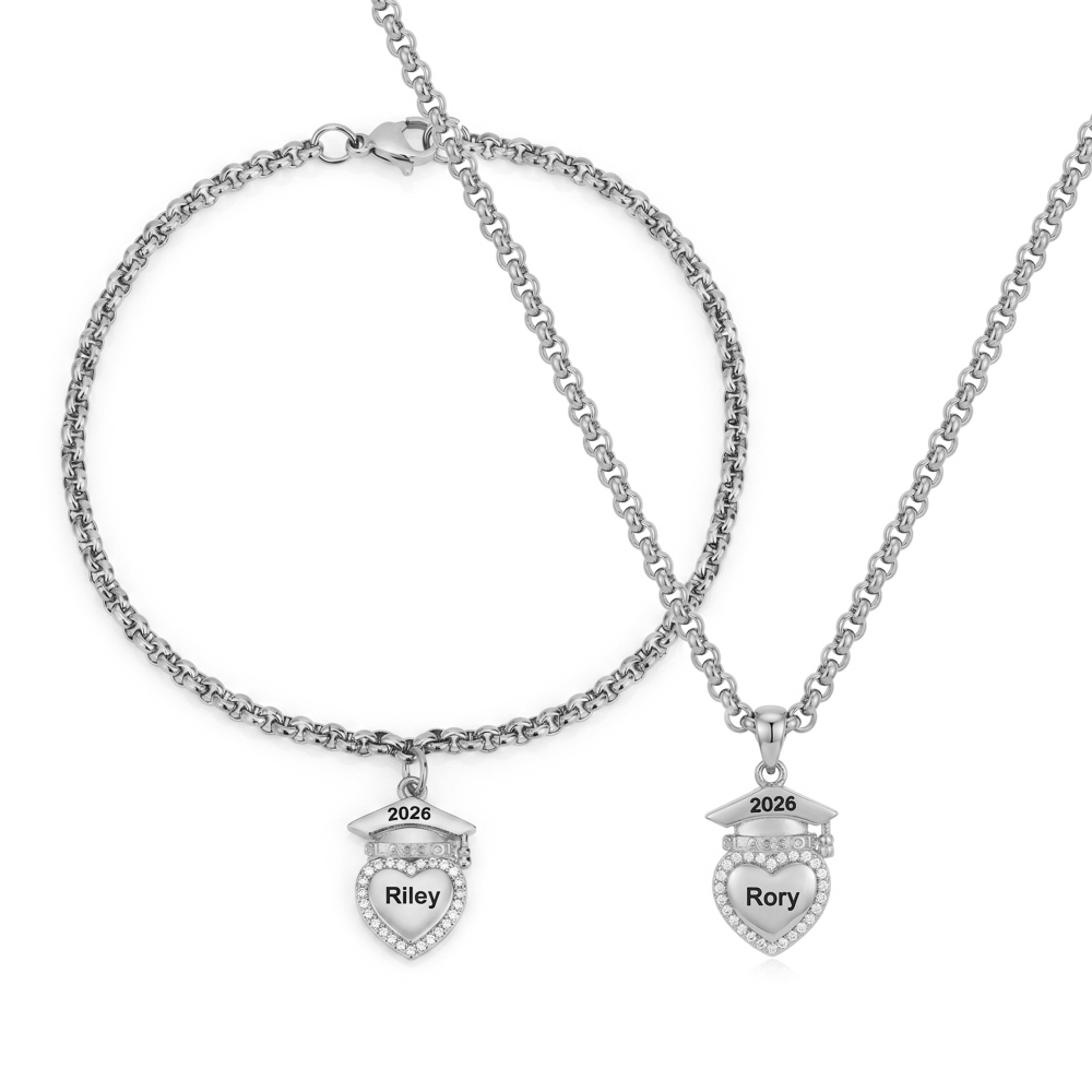 🎓 Personalized Graduation Cap Necklace & Bracelet