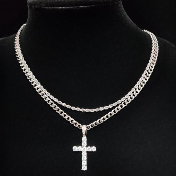 Double Layer Cross Cuban Necklace