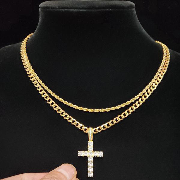 Double Layer Cross Cuban Necklace