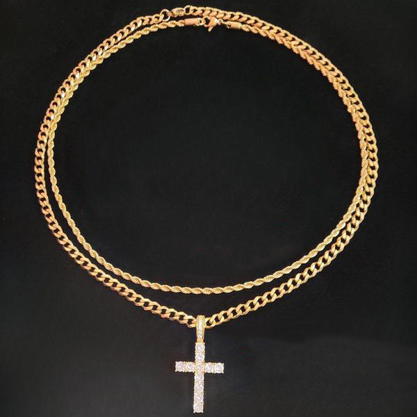 Double Layer Cross Cuban Necklace