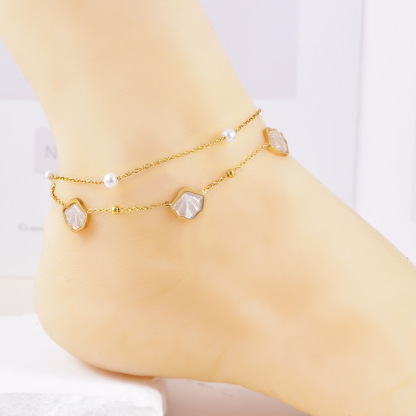 Scallop Pearl Double Layered Anklet Sweet Casual Beach Anklet
