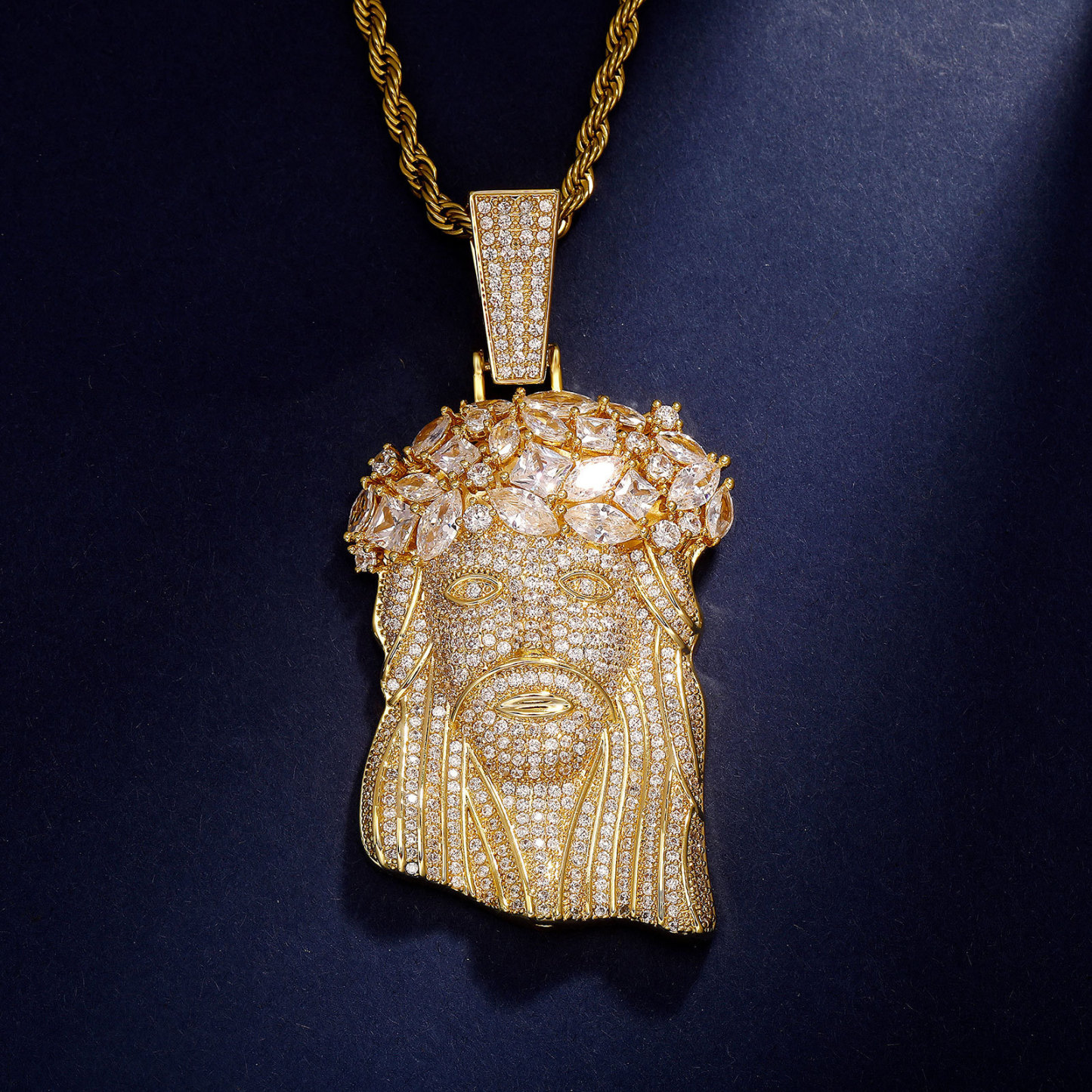Hip-hop Full Diamond Jesus Head Pendant Necklace Men's Personalized Necklace - Personalized Engraving On The Back