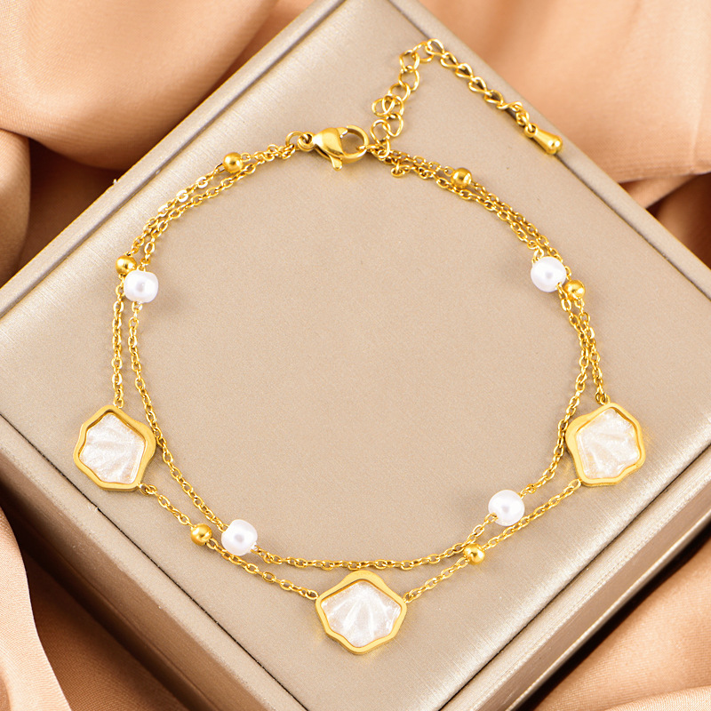 Scallop Pearl Double Layered Anklet Sweet Casual Beach Anklet