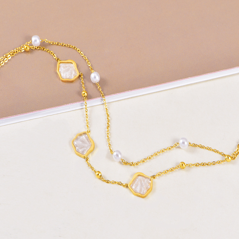 Scallop Pearl Double Layered Anklet Sweet Casual Beach Anklet
