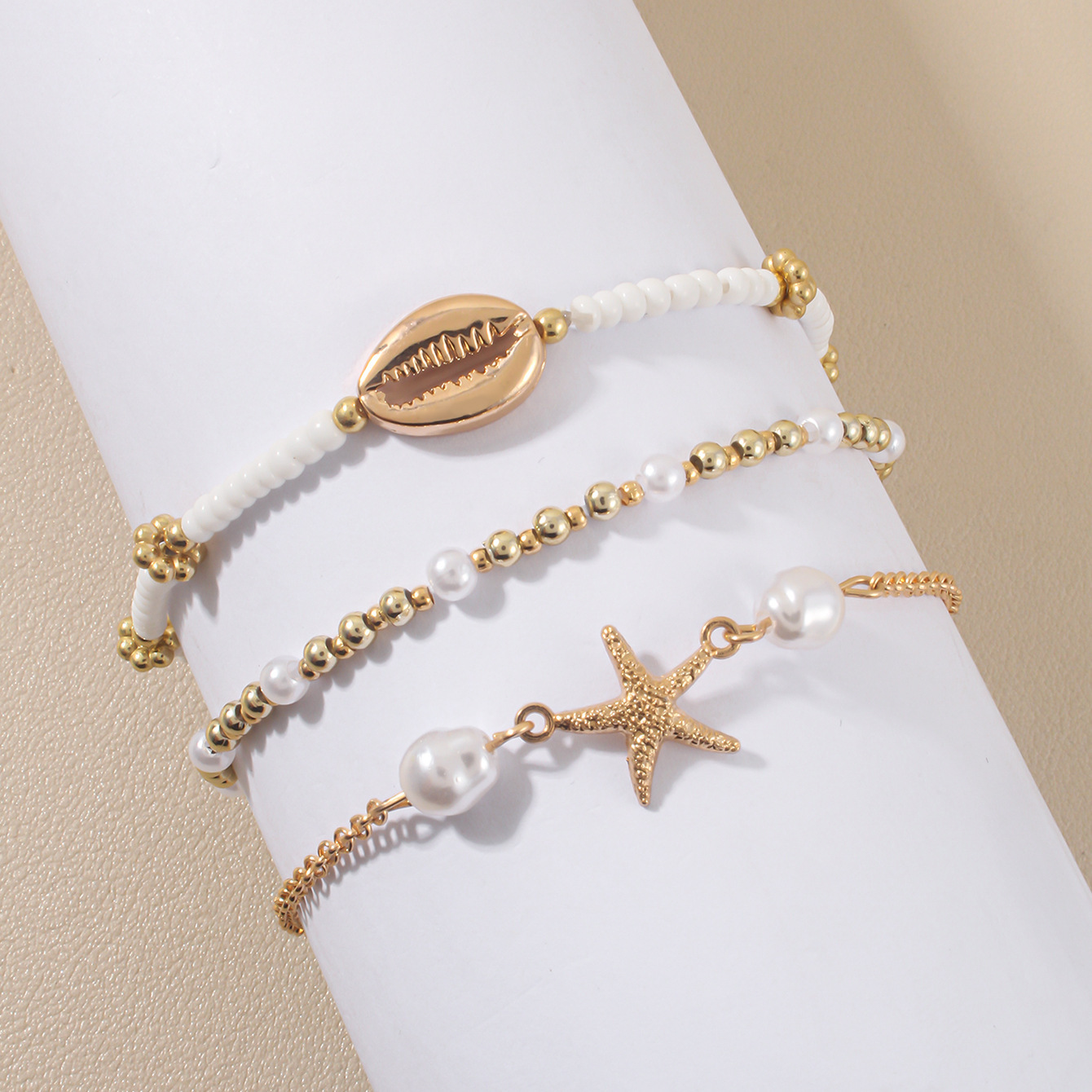 Multi-layer Women's Anklet Set, Starfish Shell-shaped Foot Ornament, Beach Foot Ornament