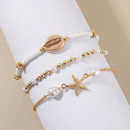 Multi-layer Women's Anklet Set, Starfish Shell-shaped Foot Ornament, Beach Foot Ornament