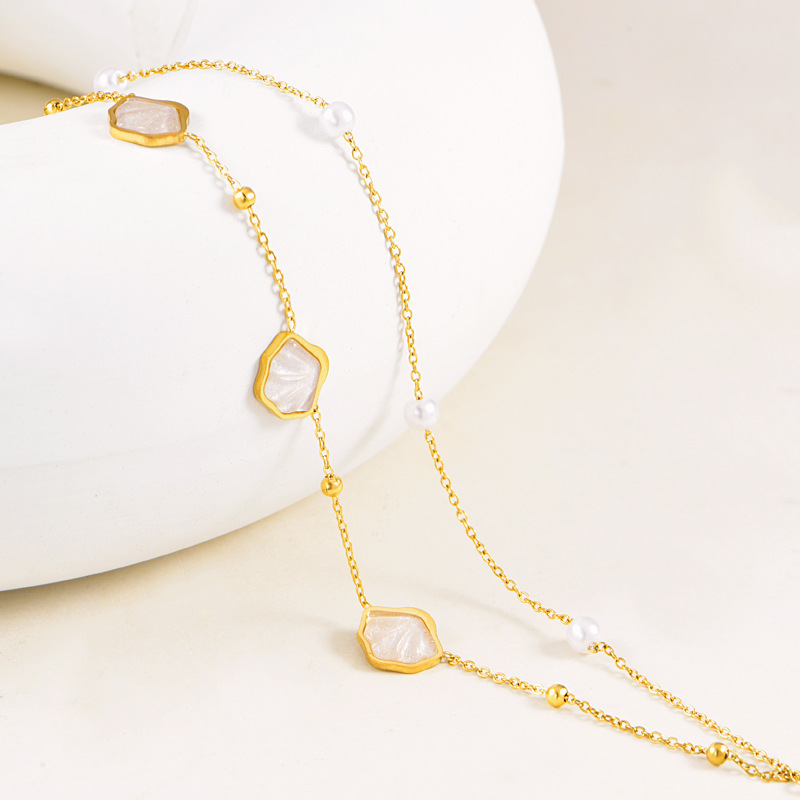 Scallop Pearl Double Layered Anklet Sweet Casual Beach Anklet