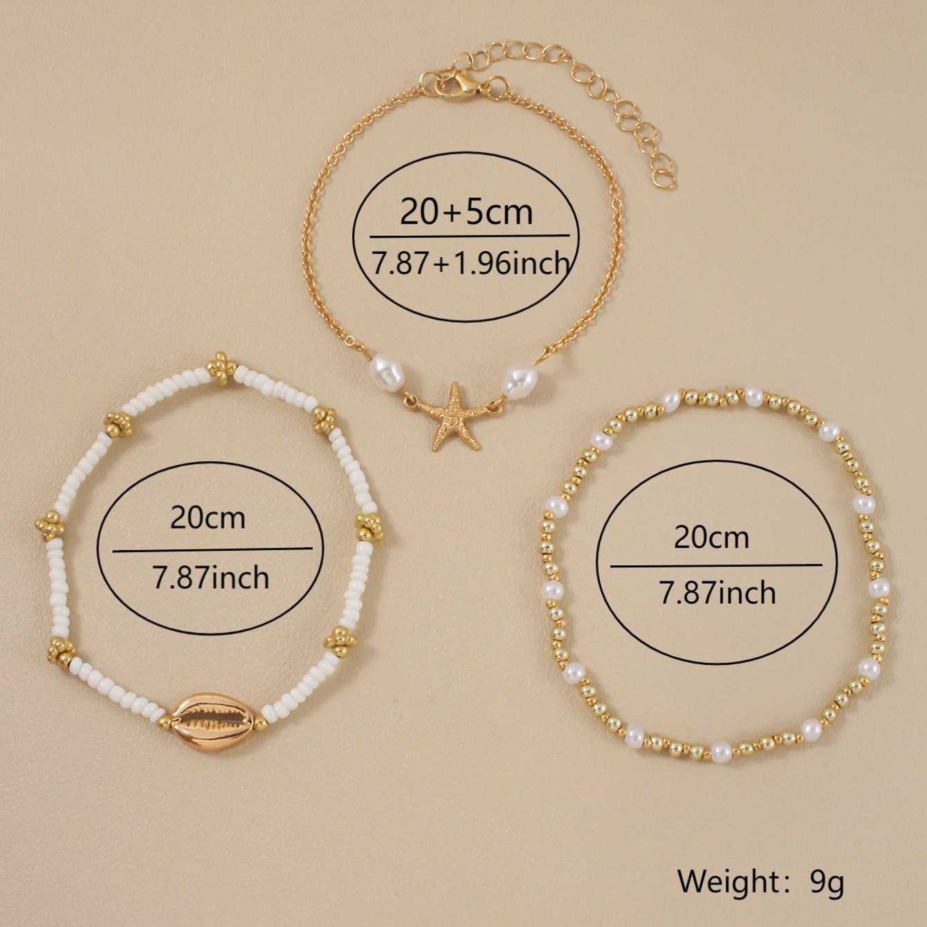 Multi-layer Women's Anklet Set, Starfish Shell-shaped Foot Ornament, Beach Foot Ornament
