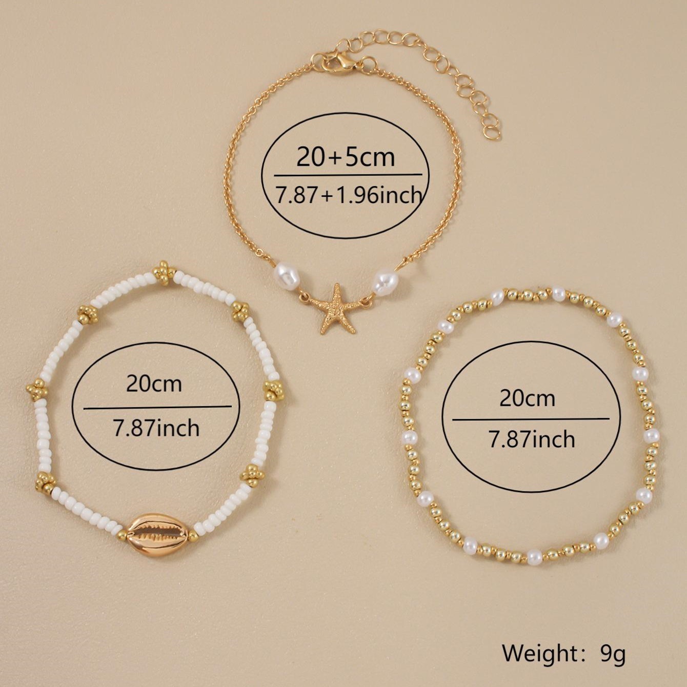 Multi-layer Women's Anklet Set, Starfish Shell-shaped Foot Ornament, Beach Foot Ornament