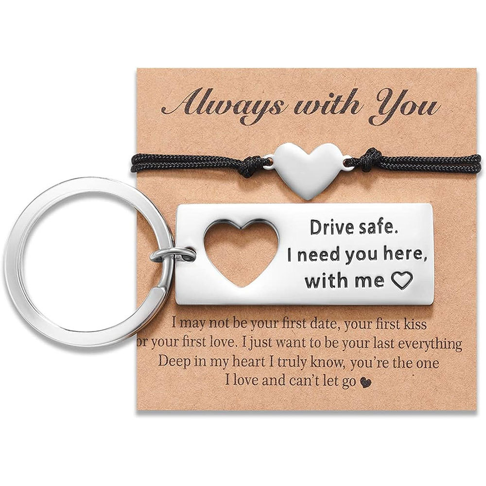 Matching Keychain Bracelet Set Heart Keychain Adjustable Bracelet Gifts for Couple