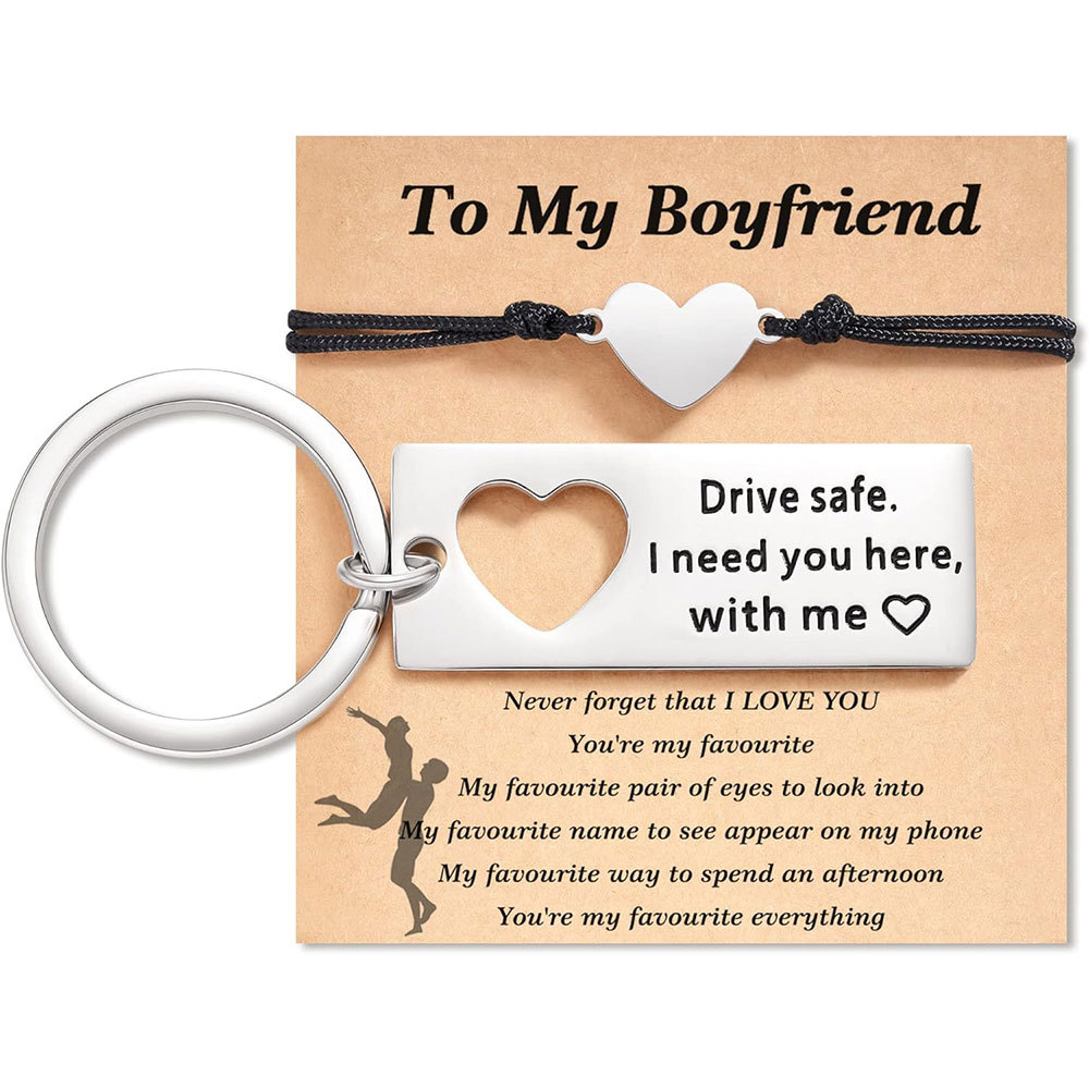 Matching Keychain Bracelet Set Heart Keychain Adjustable Bracelet Gift