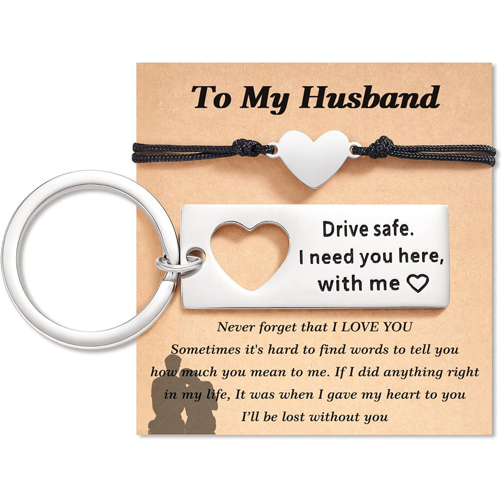 Matching Keychain Bracelet Set Heart Keychain Adjustable Bracelet Gifts for Couple