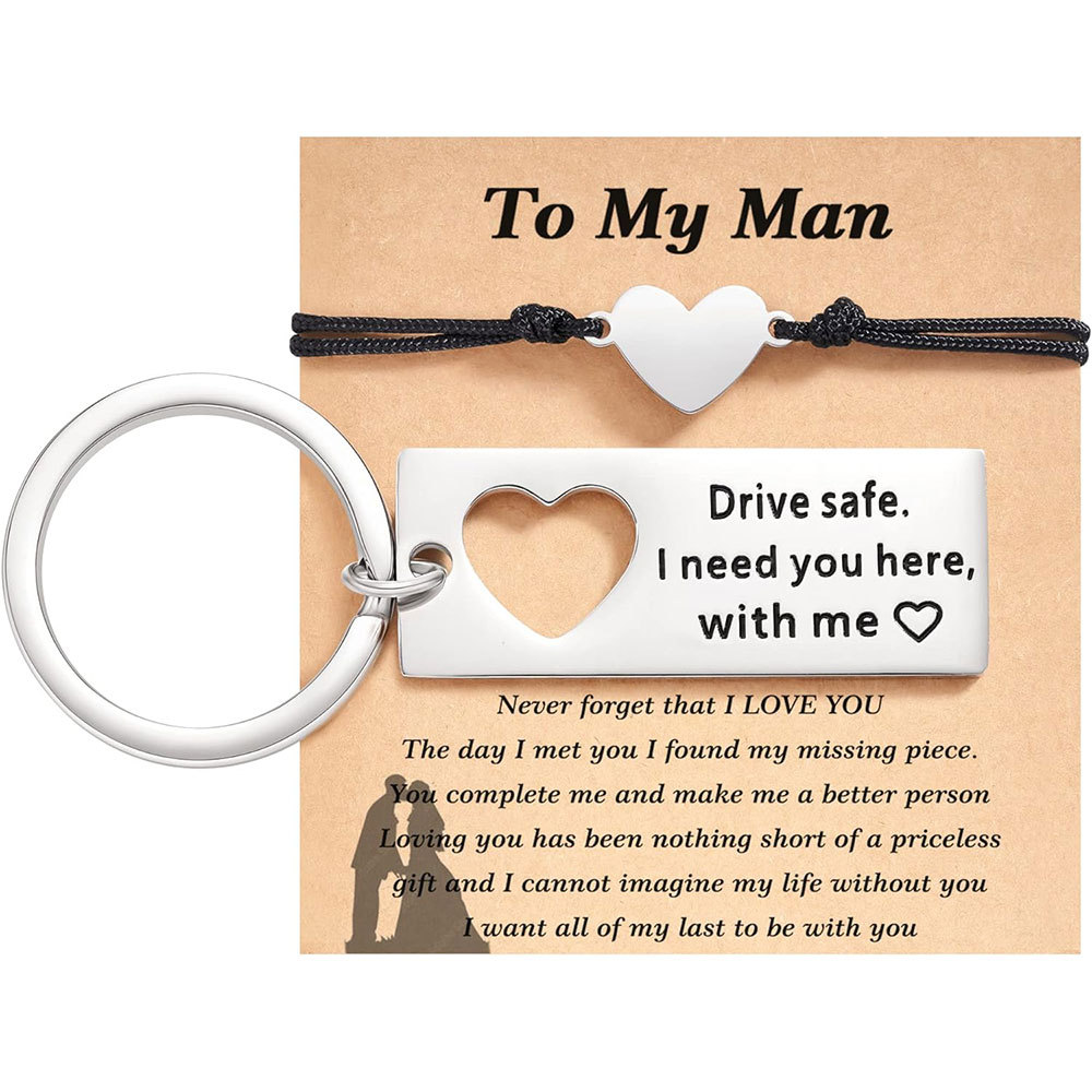 Matching Keychain Bracelet Set Heart Keychain Adjustable Bracelet Gifts for Couple