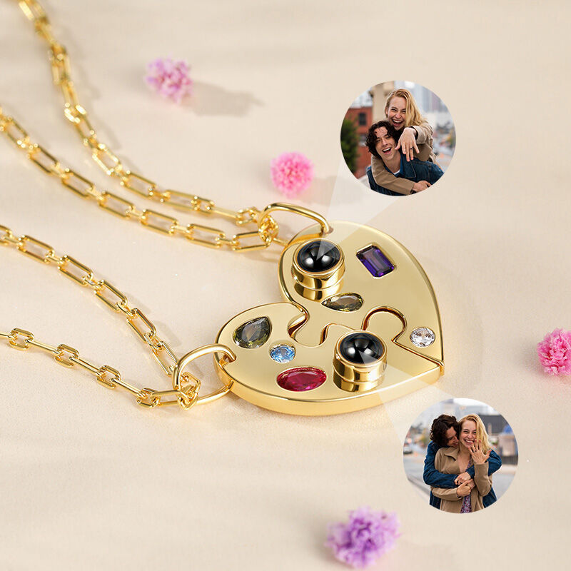 Two Half Heart Puzzle Personalized Photo Projection Necklace