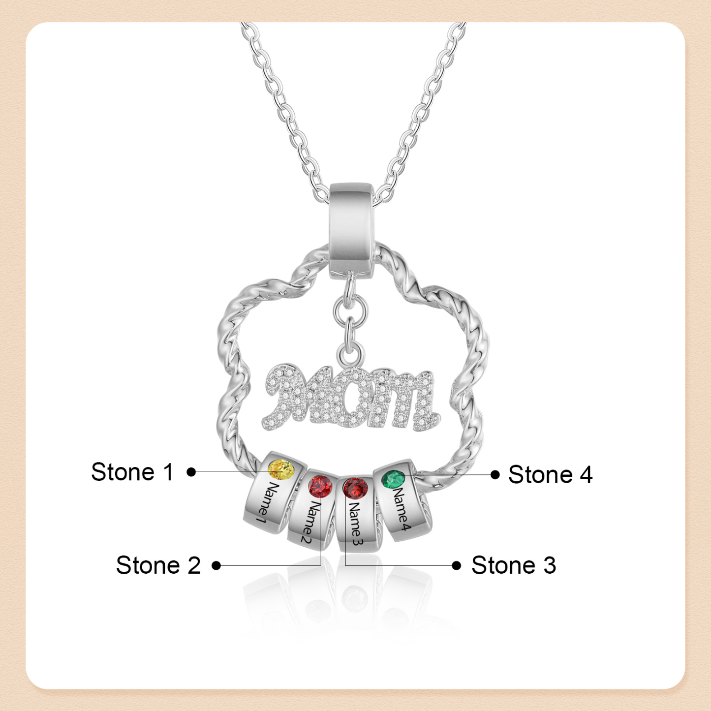 Personalized Flower Necklace With Birthstone Pendants Engraved
