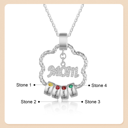 Personalized Flower Necklace With Birthstone Pendants Engraved