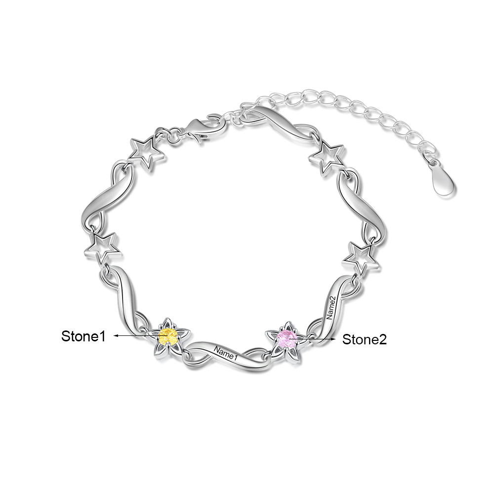 Personalized Star Bracelet With Birthstones Engraved Names Bracelet Gift For Women