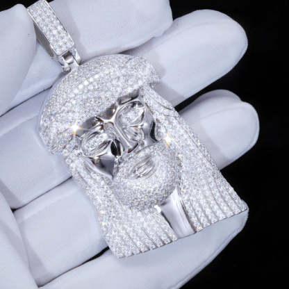 Gift For Men Necklace Silver Moissanite Jesus In White Gold