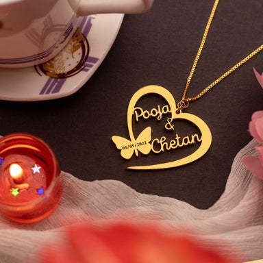 Butterfly Heart Style Couple Name Necklace