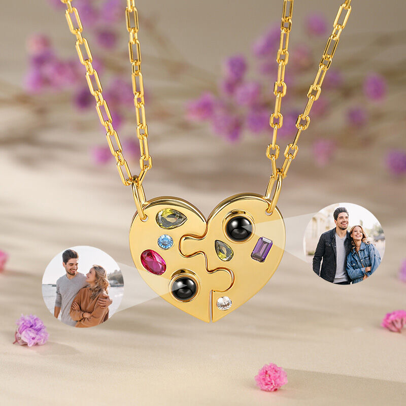 Two Half Heart Puzzle Personalized Photo Projection Necklace