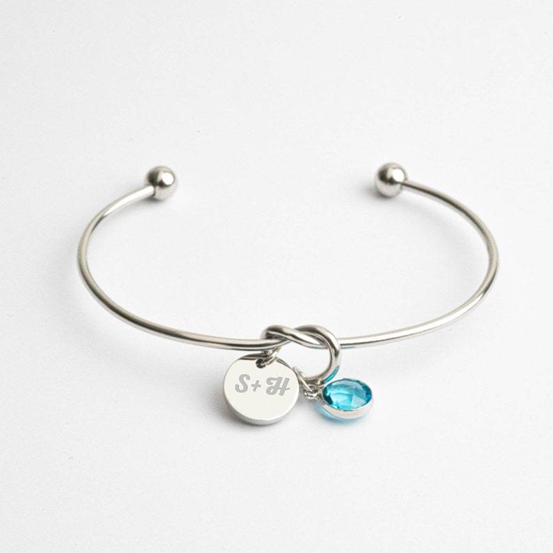 Bangle bracelet knot jewelry engraving Woman Personalized birthstone Gift