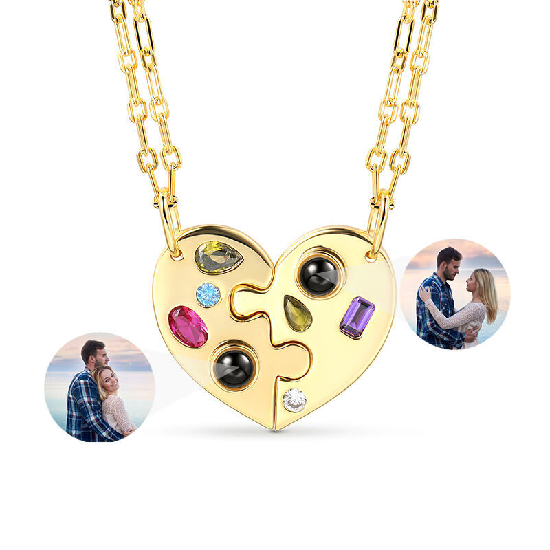 Two Half Heart Puzzle Personalized Photo Projection Necklace